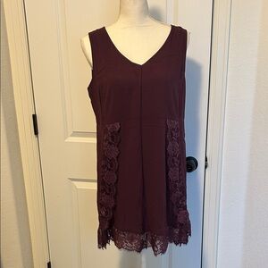 Women’s Purple Eggplant Soft Surroundings Semi Sheer Lace Sleeveless Tank